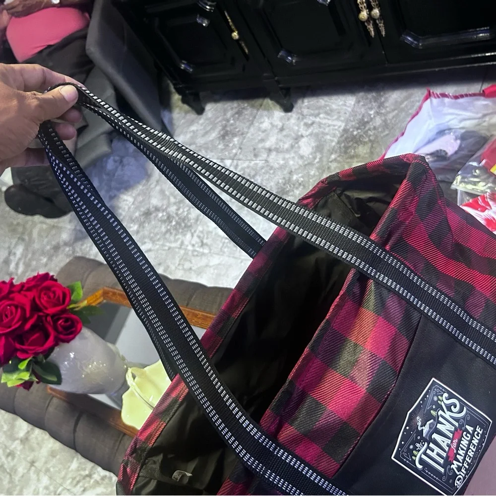 Pink and Black Plaid Tote Bag